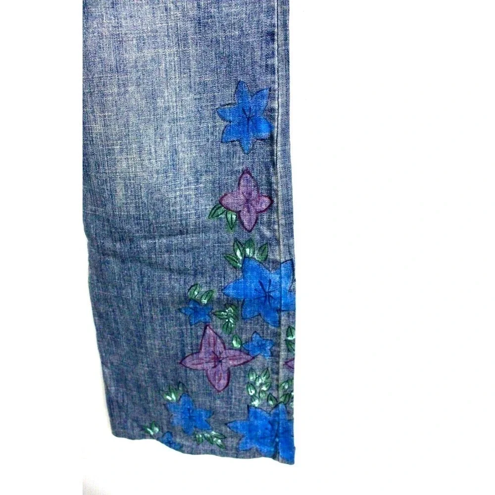 Dana Buchman Womens Size 2 Blue Jeans Painted Floral Hippy